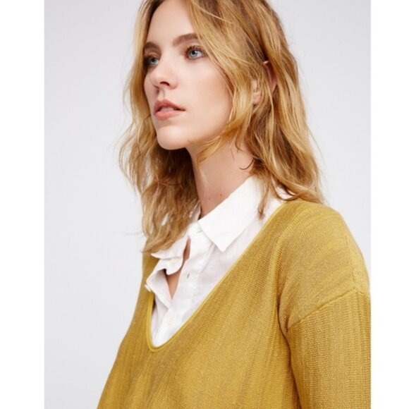 Free People Sundae Pullover Sweater Top Linen Oversized Boho Flare Bell Sleeve - Picture 4 of 12